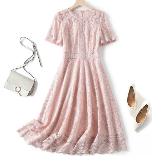2021 Summer Lace Dress Women Sweet Short Sleeve Hollow Out Lace Mini Short Dresses Elegant Lady Party Dresses Vestidos Korean