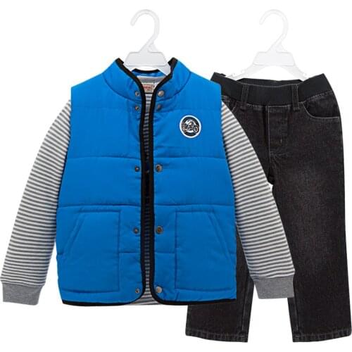 Honeyzone 3Pcs/Set Winter Kids Clothes Boys Meisjes Kleding Toddler Boy Clothes Blue Vest Coat Long Pants Full Sleeve Hoodie