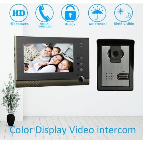 1 Set 7 inch Color Display 1 to 1 Wire Video Door Phone System Talkback Doorbell Night vision function Unlock Intercom aluminium