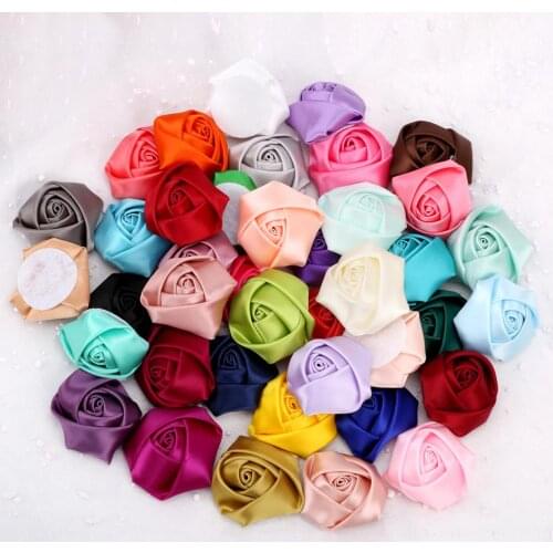 10pcs/Wholesale 5CM Silk Ribbon Rose Bud Handmade DIY Wedding Bouquet Accessories Flower Girl Headband Material