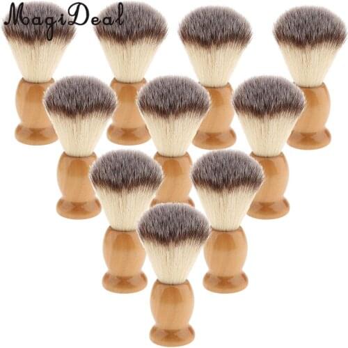 10pcs Natural Wood Bathroom Men Salon Barber Beard Moustache Facial Hair Grooming Shaving Brushes