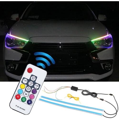 2Pcs RGB Led Drl With Turn Signal Light Car Led Daytime Running Lights Sequential Flexiable Auto Headlight with Remote Control