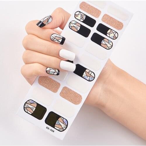 22 Tips/Sheet Solid And Shivering Patterned Nails Nail Wraps DIY Nail Sticker set Fashion Nail Stickers Designer Nail Decals