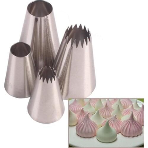 4 PCS Stainless Steel Pastry Nozzles Set Open Star Round Cake Cream Decorating Tips Cupcake Icing Piping Tools