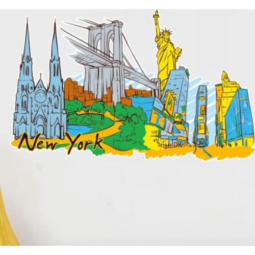 American New York Illustration Travel The Word Landmark Wall Sticker Wedding Decor Vinyl Waterproof Wall Sticker Wallpaper Decal