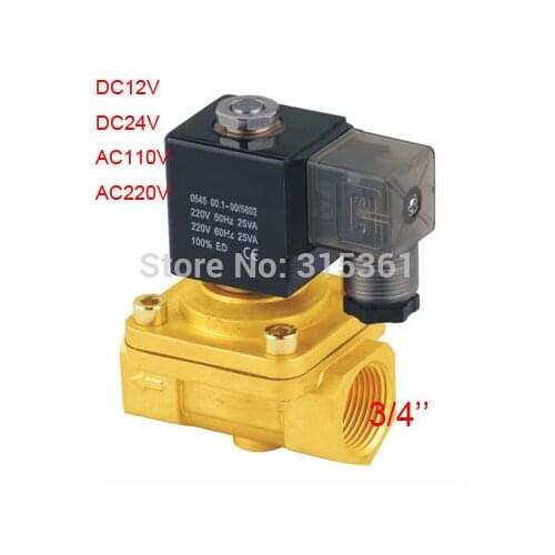 Free Ship 3/4'' Thread Inch Brass Electric Air Gas Water Solenoid Valve PU220-06 Normally Closed NBR DC12V,DC24V,AC110V,AC220V