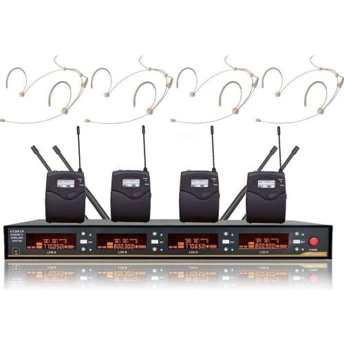Bolymic Wireless Headset Microphone UHF Diversity 4 Channel Lapel Microphones Wireless System for Church