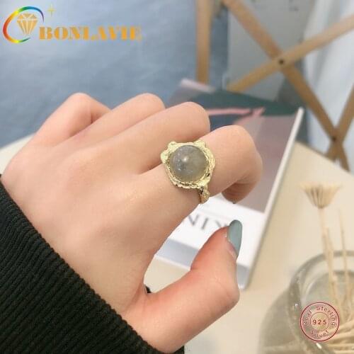 BONLAVIE 925 Sterling Silver Ring Minority French Luxury Texture White Crystal Opening Ring Index Finger Ring