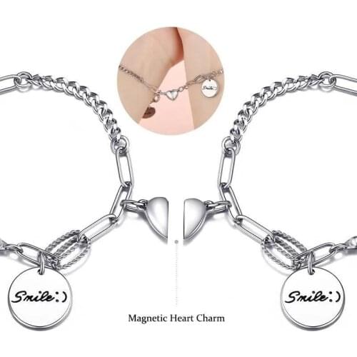 2Pcs/set Couple Magnet Attract Creative Couple Bracelet Stainless Steel Friendship Men Women Charm Bracelet Jewelry Lover Gift A