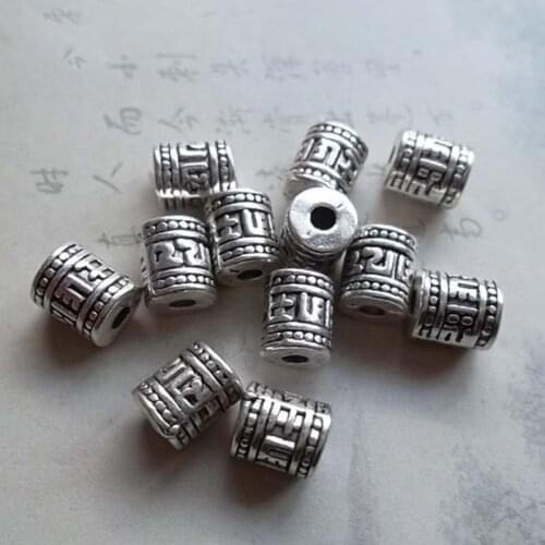 50pcs/lot Tibetan Style Cylinder Alloy Beads 6x7.5mm Handmade Barrel Bracelet Necklace Spacer Beads DIY Jewelry Making Findings