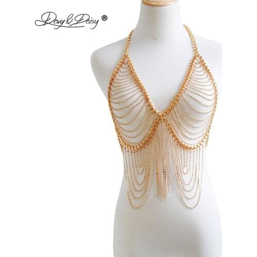 DAVYDAISY Women Hot Metal Tassel Bra Sexy Body Chain Bralette Summer Rave Beach Holiday Wear Nightclub Tops Sexy Lingerie BR049