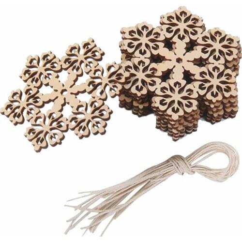10pcs Wooden Snowflake Cutouts Unfinished Wood Ornaments Slices with Jute Twine for Christmas Hanging Decorations Craft