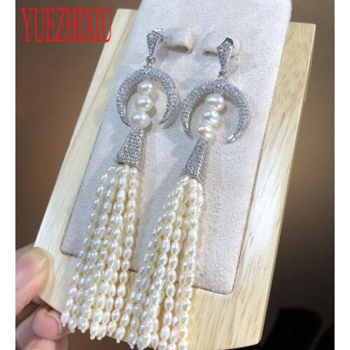 Hot sell European American styles natural white freshwater pearl micro inlay zircon Moon earrings fashion jewelry