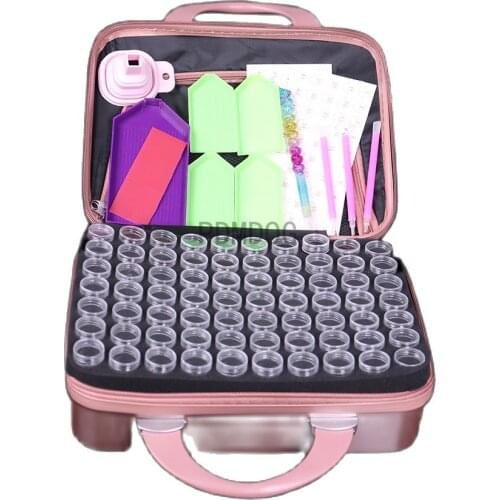 140 Bottle Diamond embroidery tool, 5D Diamond crafts container, embroidery storage box, cross stitch suitcase, With 23pcs tools