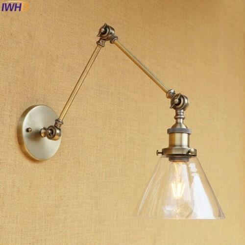 IWHD Retro Long Arm Wall Light Fixtures Glass Shade Home Lighting Loft Industrial Industiral Wall Lamp Sconce LED Edison Stair