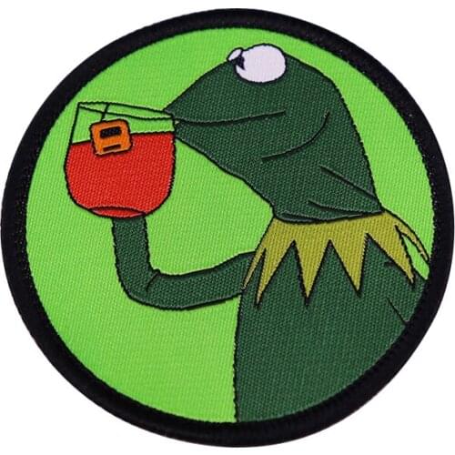 Kermit Sipping Tea Meme Patches Muppets Show Fans Funny Cartoon Accessory