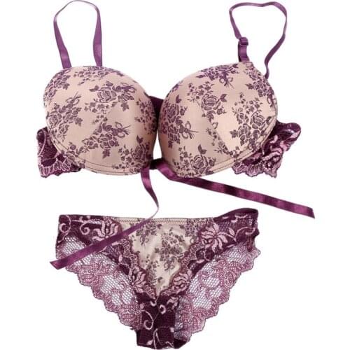 Sexy Women Thin Lace Floral Push Up Bra and Panty Sets Underwear 32/34/36/38 B C