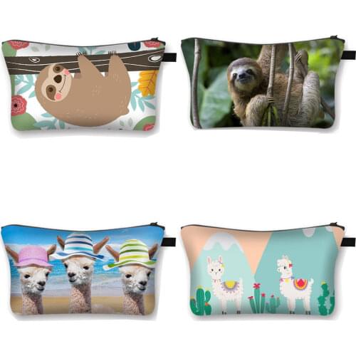 Funny Animal Sloth / Alpaca Cosmetic Case Women Makeup Bag for Travel Ladies Large Capacity Storage Cosmetic Bag Girl Organizers