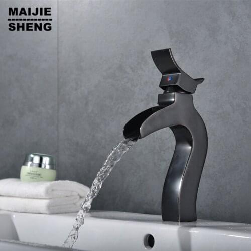 Single hole oil black basin faucet bathroom waterfall mixer sink water faucet black tap bathroom waterfall tap