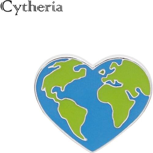 Creative green earth heart unisex pins brooches fashion new label brooches accessories Protect the earths ecology jewelry