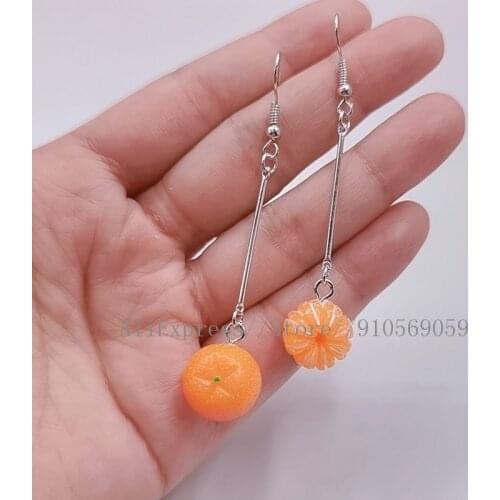 Cute Orange earing for 2021 trend Resin Long Asymmetry Fruit earrings Pendant Fashion Jewelry for Girls Gifts