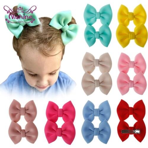 Nishine 1 Pair Solid Color Handmade Bowknot Baby Hair Clips Fashion Princess Ponytail Hairpins Infant Headwear Photography Props