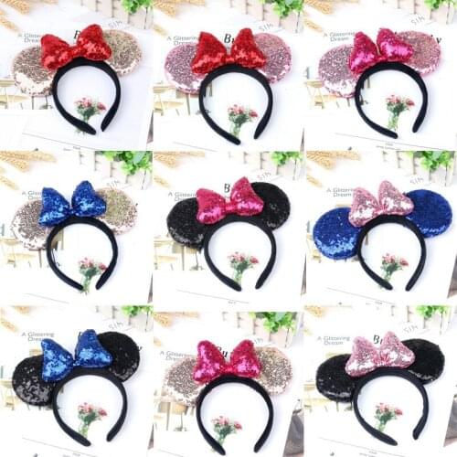 2019 new Disney doll accessories Mickey headband Minnie three-dimensional sequin bow cartoon headband children plush toys