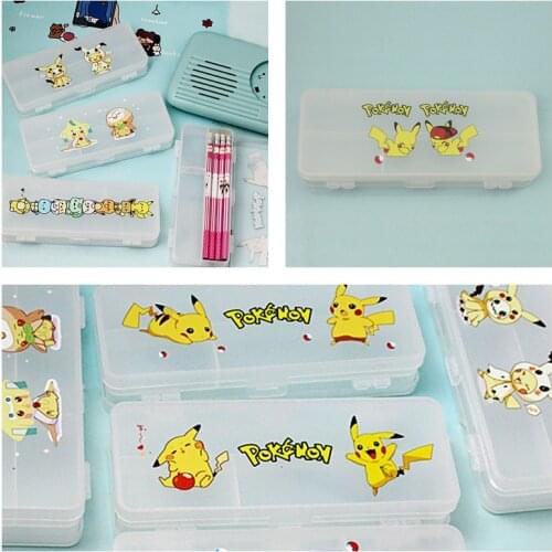 Pokemon Pikachu Plastic Pencil Case Cute Cartoon Kawaii Pupil Pencil Bag Student Stationery Box with Bookshelf School Supplies