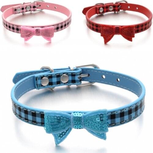 New Pet Dog Collar For Small Dogs Classic Square Embroidery Bowknot Puppy Cat Collar PU Leather Dog Necklace Harness Accessories