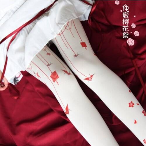 Department of wind cherry memorial day Lolita Lolita paper cranes foil print stockings pantyhose girls bottoming