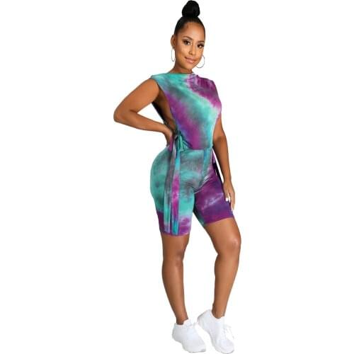 Sexy Fitness Wear Sweatsuit 2 Piece Sets Womens Outfits Tie Dye T-Shirt Top And Sweatpants Casual Home Fashion Wholesale Clothin