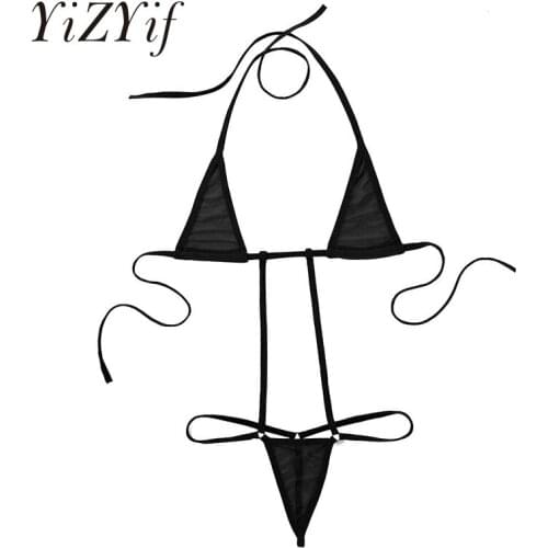 Sexy Women Lingerie Mini Micro Bikini Set One-piece Swimsuit Halter Neck Backless G-String Thong Underwear Swimwear Nightwear