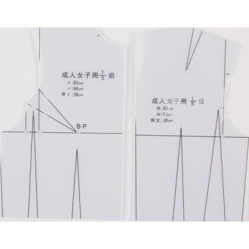 2PCS 1:5 Adult Women Clothes Design Prototype Ruler Template For Handmade Craft Sewing Cutting Measure Tool