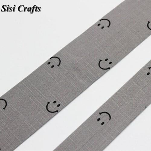 Sisi Crafts Print Tape Gray Blue Purple Smile Ribbon 10 25 40mm Fabric Riband Bias Layering DIY Hair Bow Collar Handmade Accesso