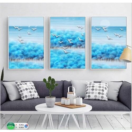 Nordic Modern Simple Abstract Forest Mountain Scenery Picture Triple Living Room Decoration Painting Canvas Wall Art Fallout