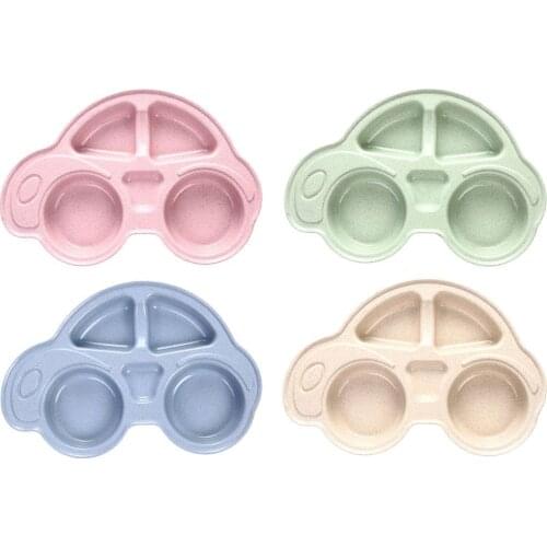Bamboo Fiber Infant Feeding Plate Cute Car Shaped Wheat Straw Tableware for Baby Kids Dishes Children Plates