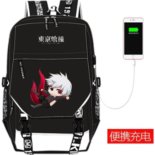 Tokyo Ghoul Cartoon Backpack Anime Kaneki KenNylon USB charge Backpack Women Laptop Shoulders Bag Men Casual Travel Bags