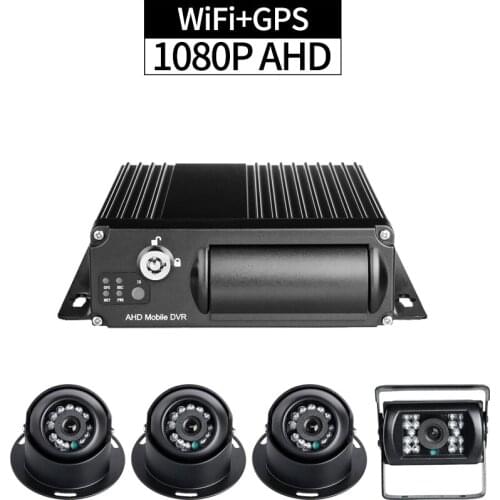 WiFi+GPS 4CH 1080P SD Mobile DVR for Truck 256G Cycle Recording with 4pcs AHD 2.0MP Cameras Remote Monitor GPS Track I/O Alarm