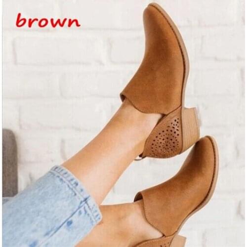 2021 New Women Shoes Retro High Heel Boots Female Slip On Mid Heels Casual Botas Mujer Booties Feminina Size 35-43