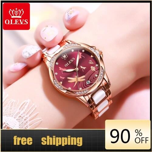 Olevs women luxury ceramic automatic mechanical watch fashion 18k rose gold stainless steel strap fashion watch Top Brand