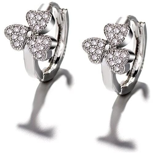 Junkang korean star bling temperament small clover earrings crystal gift to woman stud
