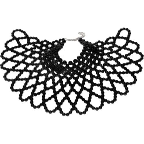 Women Imitation Pearl Beaded Bib Choker Necklace Body Chain Shawl Collar Jewelry X5XA