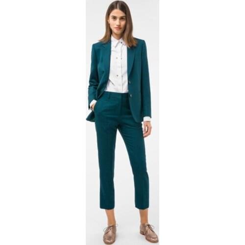 Dark Green Single Breasted Two Buttons Womens Suit For Work Lady Cropped pants Fashion Casual Plus Size Jacket Blazer Pants