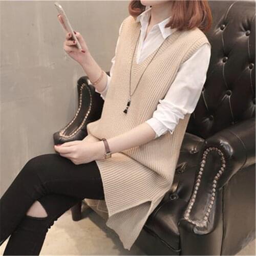 2020 Korean Fashion spring vest in the long section of all-match knit womens jumper Long knit sweater PZ2997