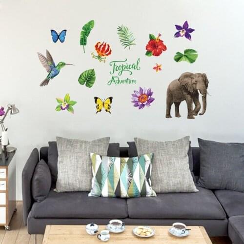 Animal Plant flowers Elephant wall sticker PVC Material DIY wall decals For Living room Kids room bedroom decor sticker