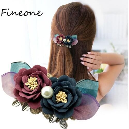 1Pcs Fashion Fabric Flower Hairpin Simple Ponytail Bow Spring Clip Head Flower Headdress Jewelry for Women Hair Accessories