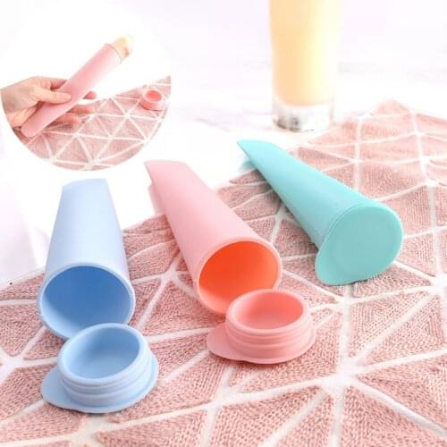 1Pcs Silicone Ice Tube Mold With Lids Solid Color Ice Cream Yogurt Popsicle Molds Summer Kitchen Accessories