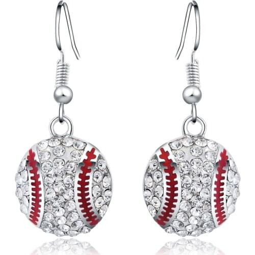 2019 Fashion Full Rhinestone Baseball Dangle Earrings for Women Metal Round Pendant Drop Earring Sports Style Baseball Ear Decor