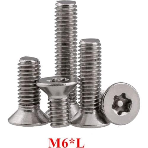 50pcs M6 Six lobe Flat Head torx machine security screw m6 Inside plum flower belt pillar anti-theft countersunk head screws
