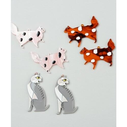 6PCS Cartoon Cat Acetate Sheet Jewelry Accessories Hand Made Earrings Connectors DIY Pendant Jewelry Findings Components Charms